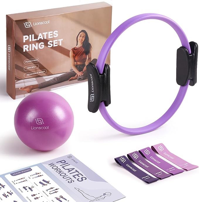 LIONSCOOL Pilates Ring Set – 14" Anti-Deformation Magic Circle with Padded Handles