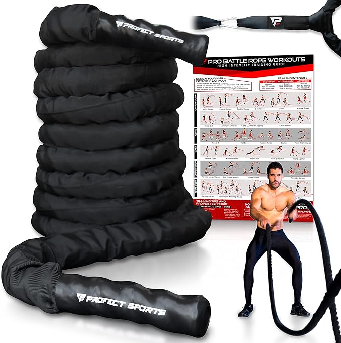 Pro Battle Ropes with Anchor Strap Kit and Exercise Poster