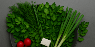 Fresh herb platter with mint, parsley, and basil served Mediterranean style