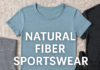 Is polyester or cotton better for gym clothes Flat lay of organic cotton leggings, merino wool T-shirts, and a sports bra on a beige background with text "Natural Fiber Sportswear"
